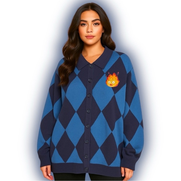 Studio Ghibli Howl's Moving Castle Calcifer Collared Women's Cardigan (XL) - Picture 1 of 8